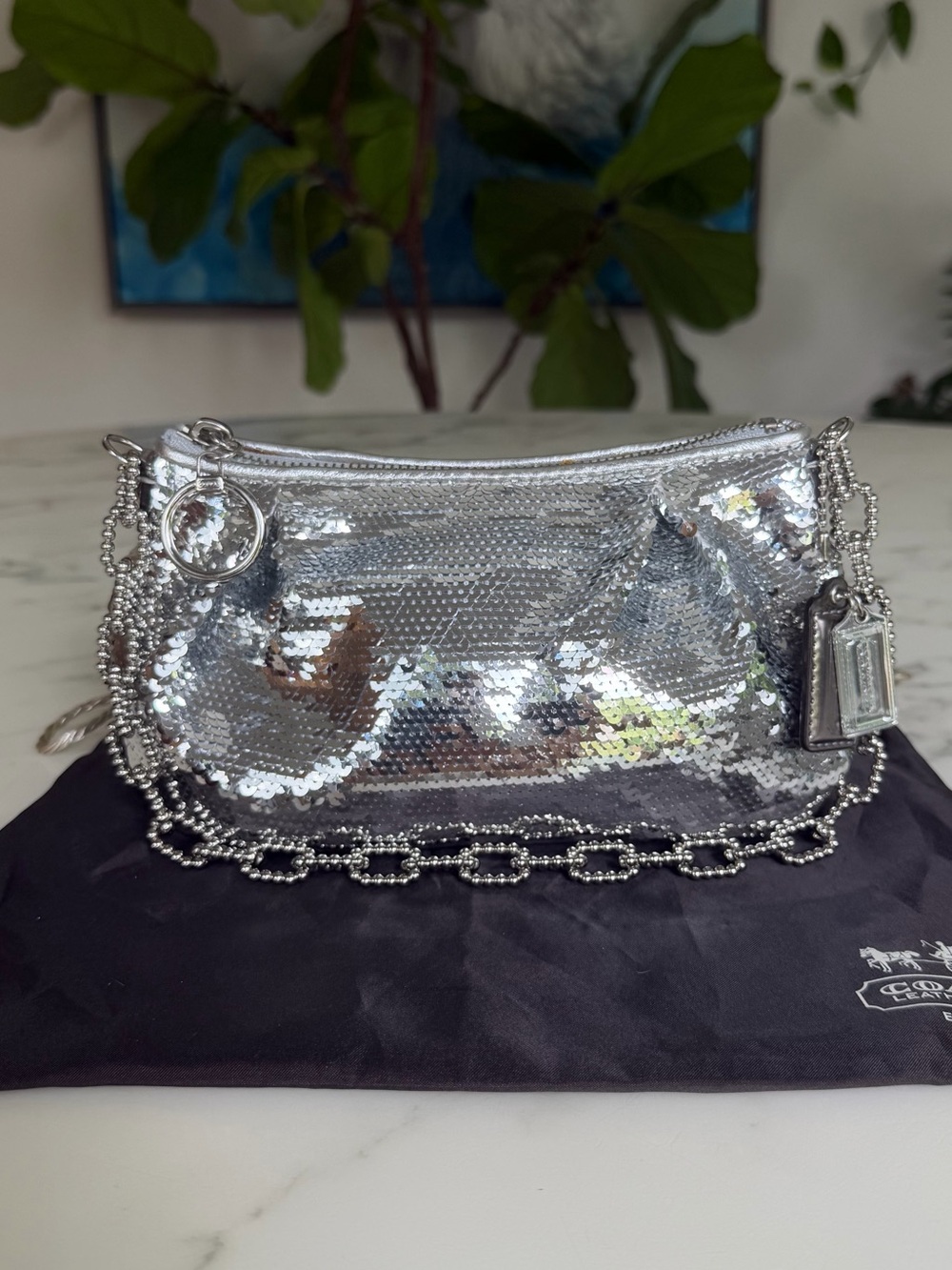 COACH Vintage Y2K Limited Edition Poppy Silver Sequin Chain Shoulder Bag 14368